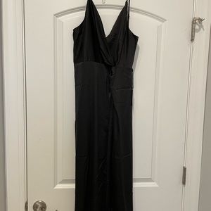 Astr Black Midi Slip Dress with Leg Slit